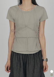 See-through Dot Halterneck Layered Short Sleeve T-Shirt TS039