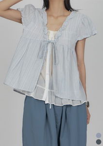 Striped Set Puff Sleeve Shirt SH015