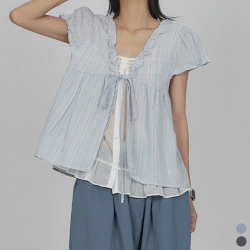 Striped Set Puff Sleeve Shirt SH015