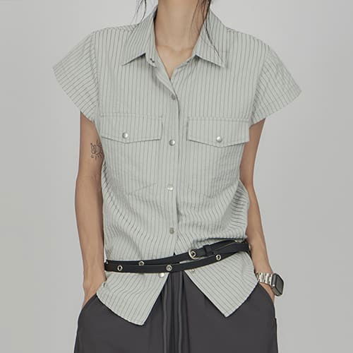 Two Pocket Stripe Short Sleeve Shirt SH017