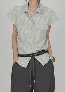 Two Pocket Stripe Short Sleeve Shirt SH017