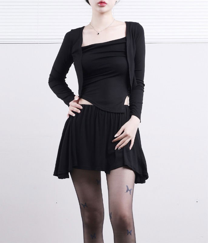 蕾絲邊設計開襟外套 + 背心 + 短褲套裝