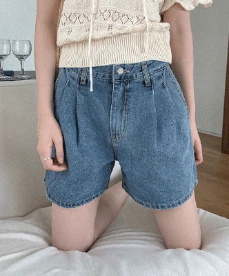 카더스 핀턱 데님 하프팬츠