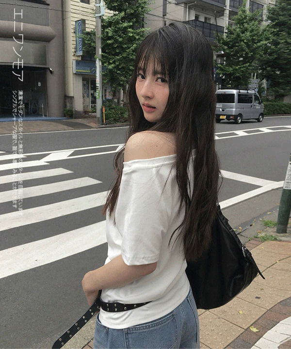 뎀프 원숄더 오프 반팔 루즈핏 티셔츠 (3color)