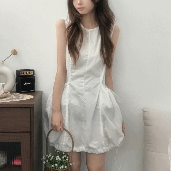 南瓜泡泡褶迷你短洋裝