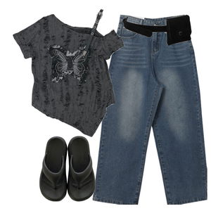 jeans,ShortSleeve,sandals 코디