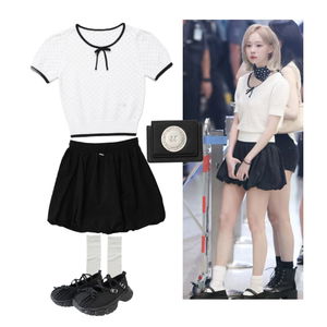 여름,black,white,ootd,데일리,일상,무채색,블랙,화이트,블랙&화이트,반팔,니트,스커트,k-pop 코디