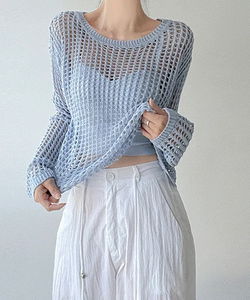 Abein Summer Layered See-through Mesh Mesh Cover-up Loose-fit Knitwear