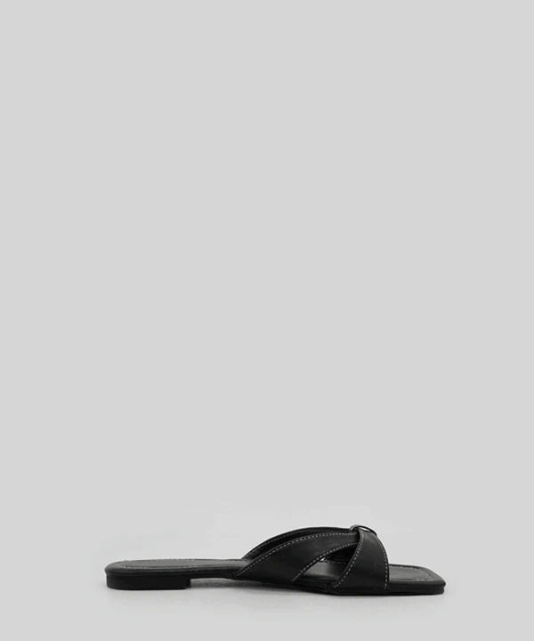 Armoni leather strap square toe flat slippers