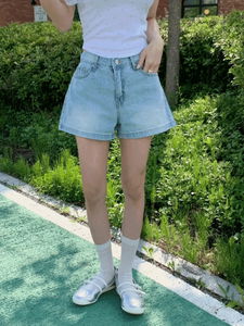 (장마룩/허벅지커버) 로다 백포켓 워싱 데님 숏팬츠 청반바지 (2color)