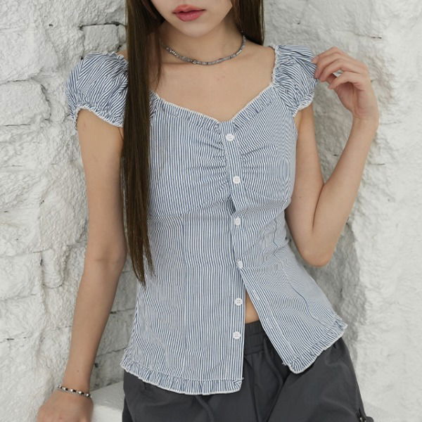 Heven Stripe Shirring Blouse