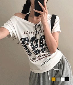 1997ビンテージプリントオフショルダールーズフィットTシャツ