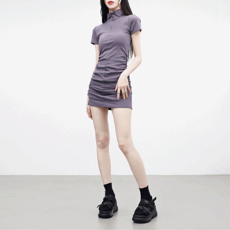 Adeline shirring half zip-up Dress 短裙
