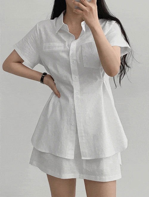 Shirt button two-piece set - shirt + skirt set/1 color