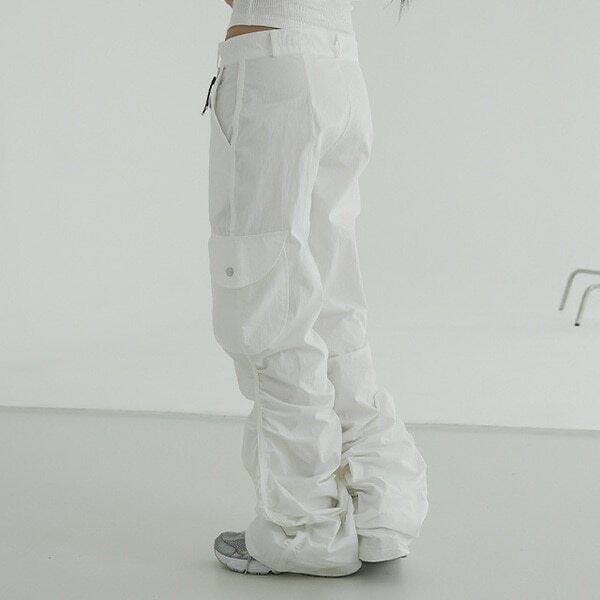 Ribbed shirring cargo Flared pants