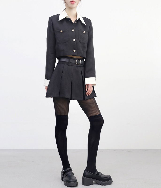 Annyou stripe tweed jacket + skirt set