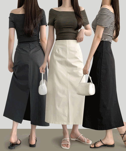 ~2XL back zip slit H-line neat light long skirt