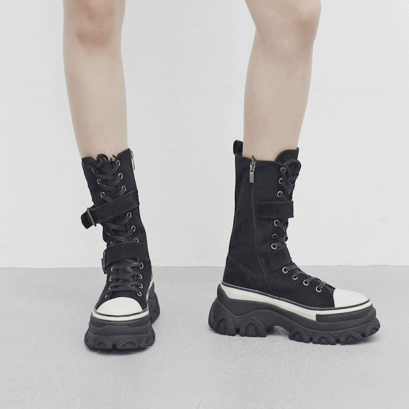 솔레아 버클 스웨이드 미들 부츠