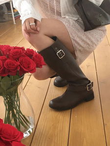 Liten Western Leather Buckle Long Boots