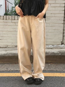 Molb Summer Split Snap Button Pocket Wide Cotton Pants