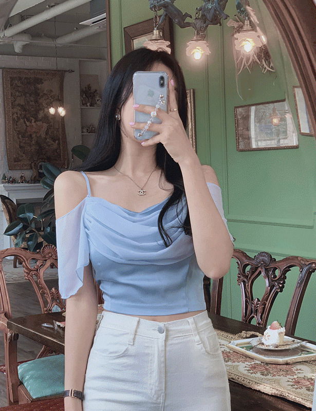 Under frill chiffon off blouse pink color added 衬衫