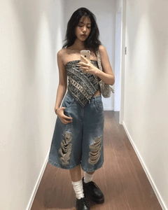 Damaged Bermuda Denim Shorts