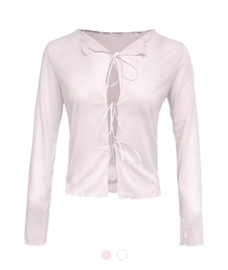 Ribbon loop tie cardigan
