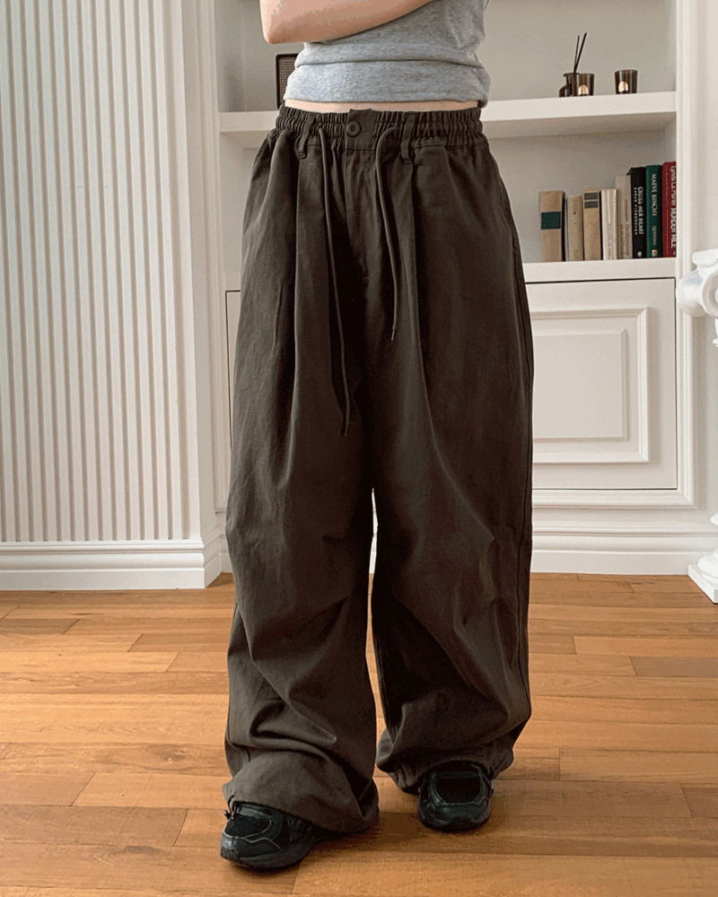 Twirl balloon two-way pintuck cotton long jogger wide pants