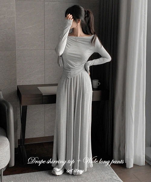 Let's Draping Shirring T + Wide Long Pants
