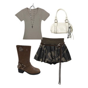 Boots,Codibook,Kpop,skirt,camo,brown,summer,western,daily 코디