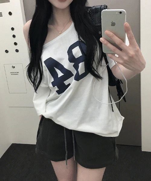 니페어 오버핏 프린팅 오프숄더 티셔츠 -1 color