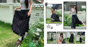 Achu Dot Shirring Cancan Lace Frill Long Skirt