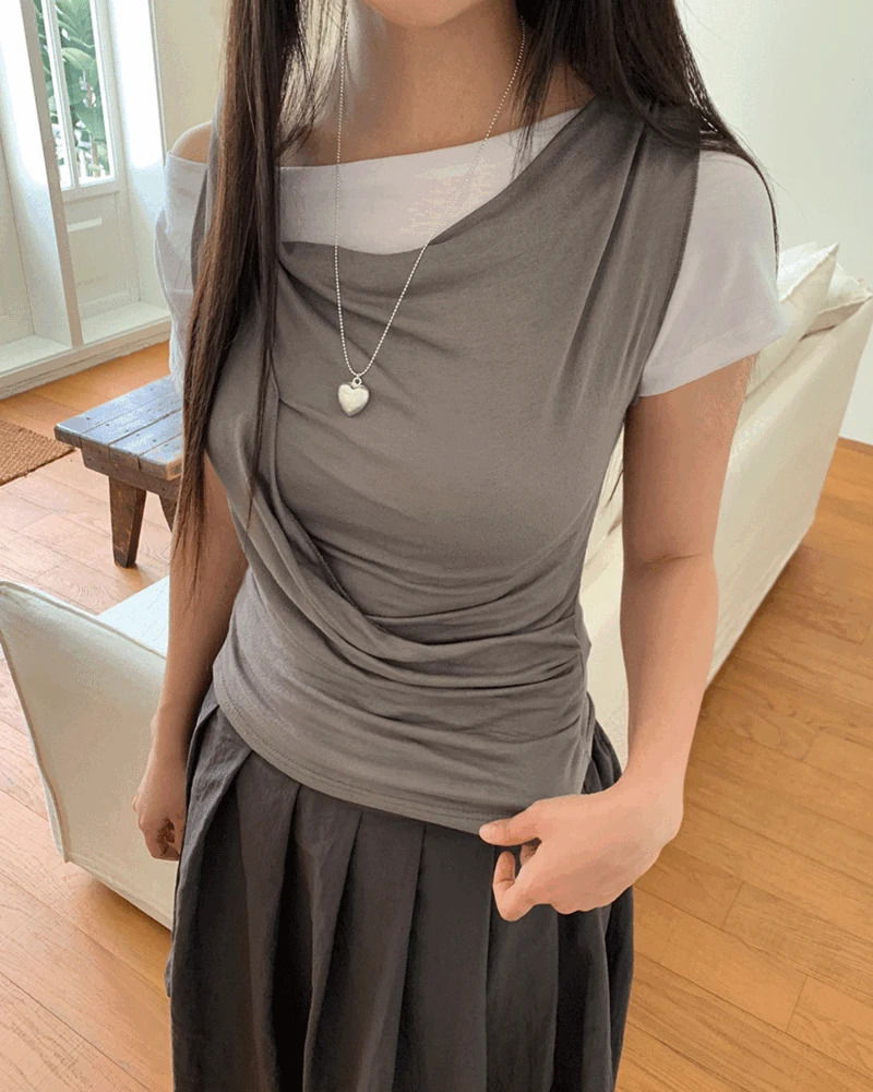 wonderwonder - Hohen Drape One Off Shoulder Sleeveless T