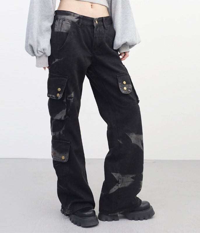 글리치 워싱 데님 팬츠