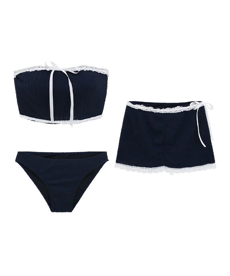 Denti Ribbon Lace Bikini Three Piece