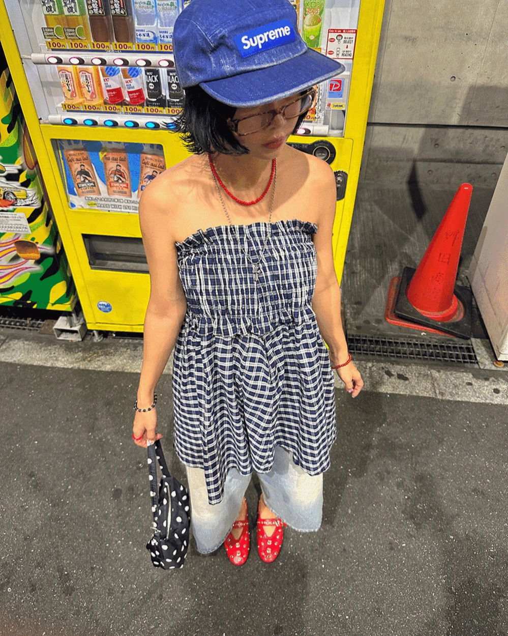 Check smoke flare 2way skirt & blouse