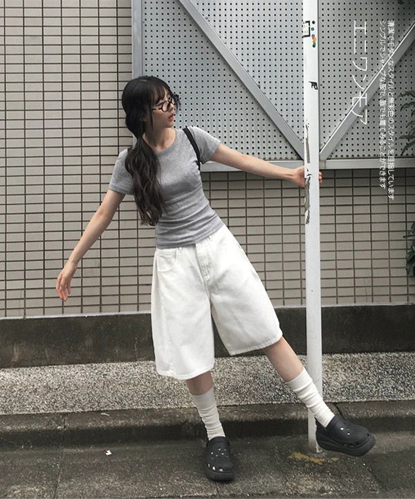 マクピンタックコットンバミューダワイドパンツ