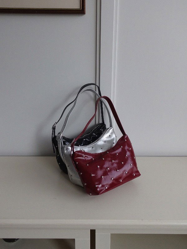 ENAMEL STUD HOBO BAG