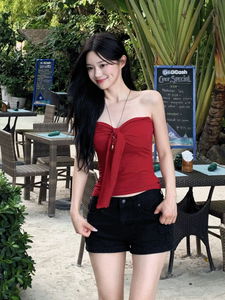 Ruby Ribbon Strap Tube Top