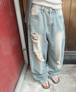 Naked Damage Faded Wide Denim Pants