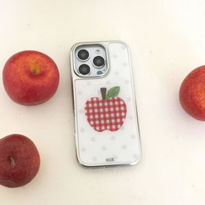 Check Red Apple Dot Silver Epoxy iPhone Case