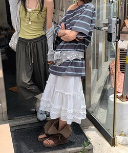 Chakako Nylon Cancan Frill Midi Skirt