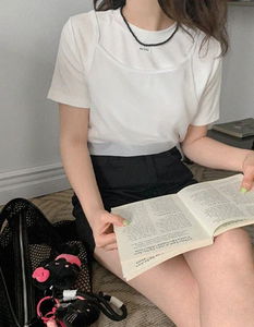 Layered 6 chiffon layered short sleeve T-shirt