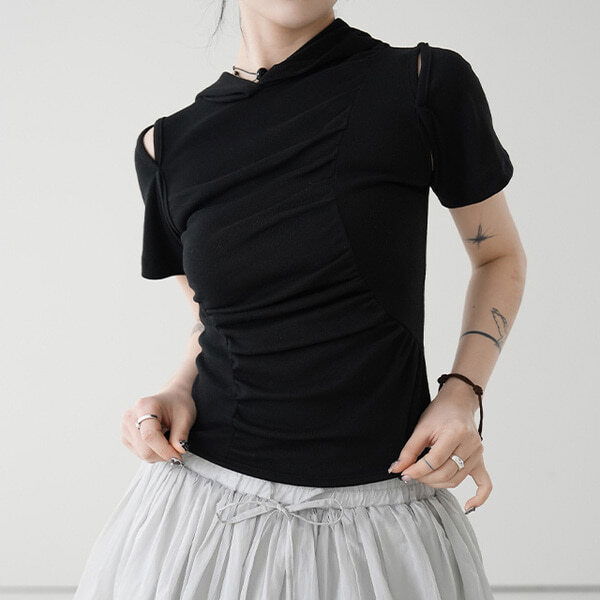 抽褶連帽短袖上衣