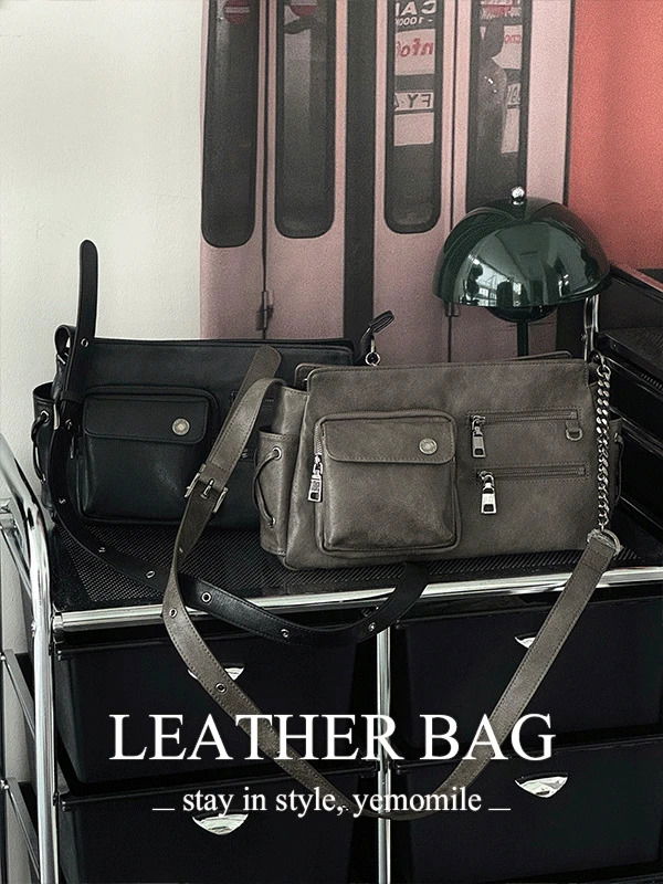 Pocket Unbalanced Two Way Cross Leather Bag