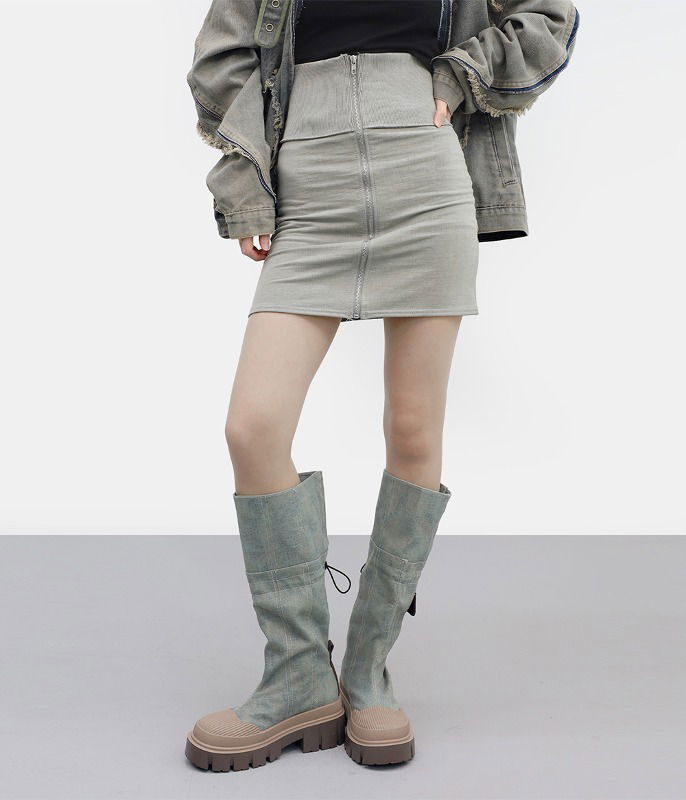 Banon Ribbed Zipper Skirt