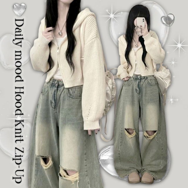 Yerimudhachi Balloon Two Way Hood Knitwear Zip-up