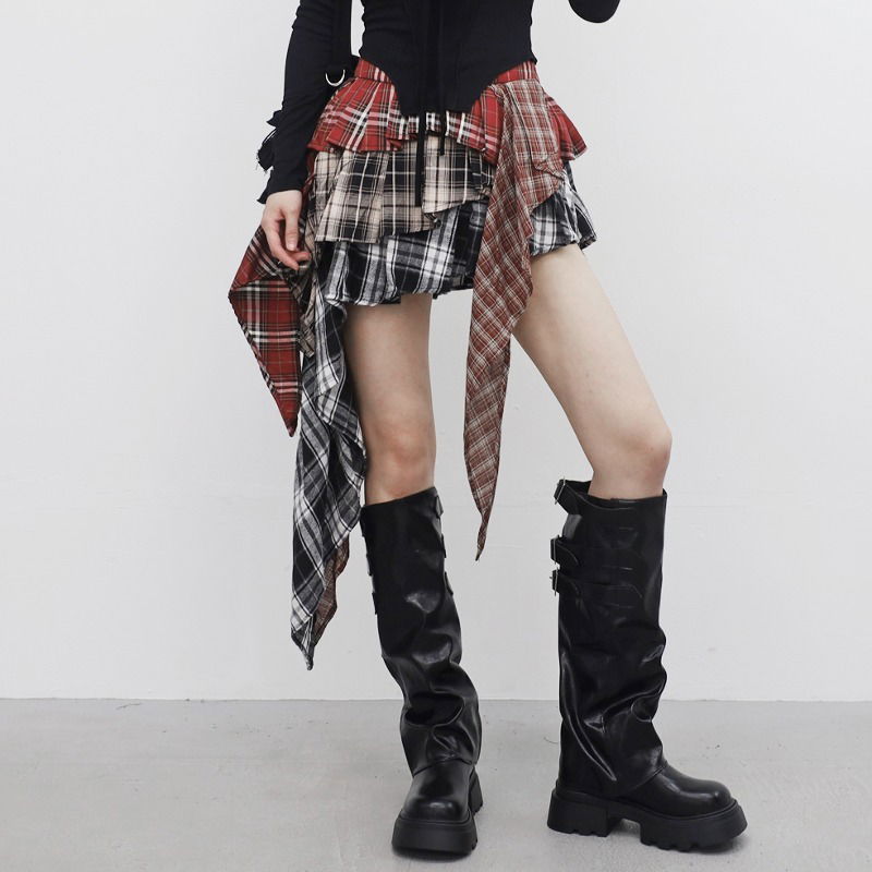 Chena Unbal Check Cancan Skirt