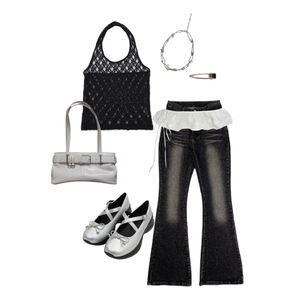 Silver,Style,Codibook,Summeroutfit,Black,layered,skirt,denim,kpop,lace,feminine,summer 코디