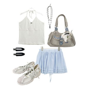 White,blue,black,polkadot,summer,skirt,kpop,feminine,cute,ruffle 코디